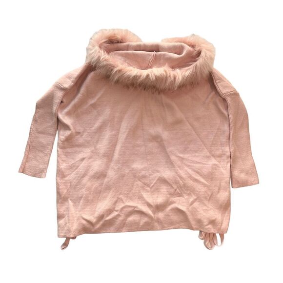Women's Pink V-Neck Pullover Fuzzy Hooded Oversized Sweater Size S/M - Picture 7 of 9